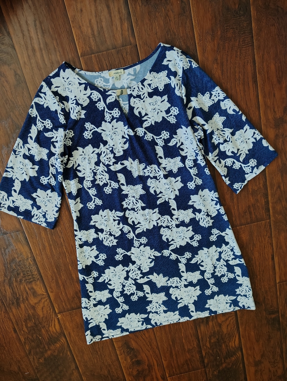 Haani Navy Blue and White Floral Midi Dress